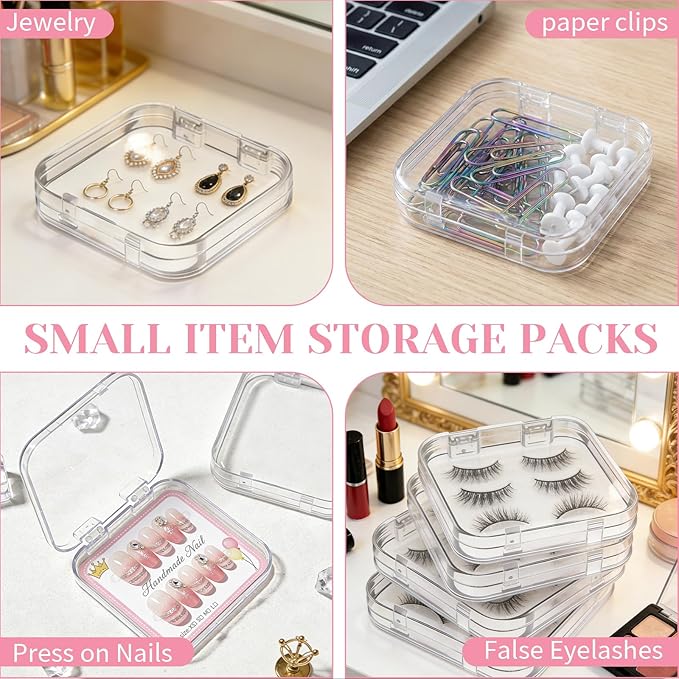 26 PCS Press on Nail Storage Box, 24PCS Small Press on Nail Box and 2 Pack Big Nails Storage Boxes Plastic, Nails Case Containers for Art DIY Jewelry Fishing Tackle, Mini Clear Dimond Storage