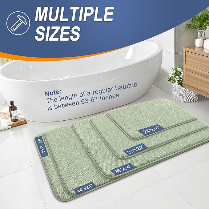 OLANLY Thick Memory Foam Bath Mat Rug 70x24, Extra Soft Absorbent Bathroom Rug, Quick Dry Bath Mats, Non-Slip, Machine Washable Carpet for Bathroom, Tub and Shower, Home Decor Accessories, Sage Green