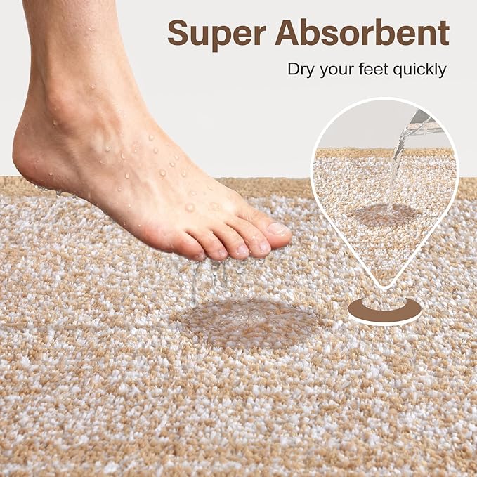 48x24 Long Bathroom Rugs Washable Non Slip, Beige Bath Mat for Bathroom Floor Tub, Soft Absorbent Quick Dry Mats for Shower,Bathtub,Home Decor