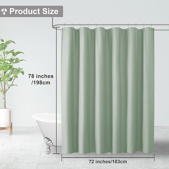 OVZME Berry Sage Green Shower Curtain, Embossed Textured Fabric Shower Curtain for Bathroom - Soft Cloth & Hotel Spa Luxury, Water Repellent, Machine Washable Long Shower Curtain, 72X78, Sage Green