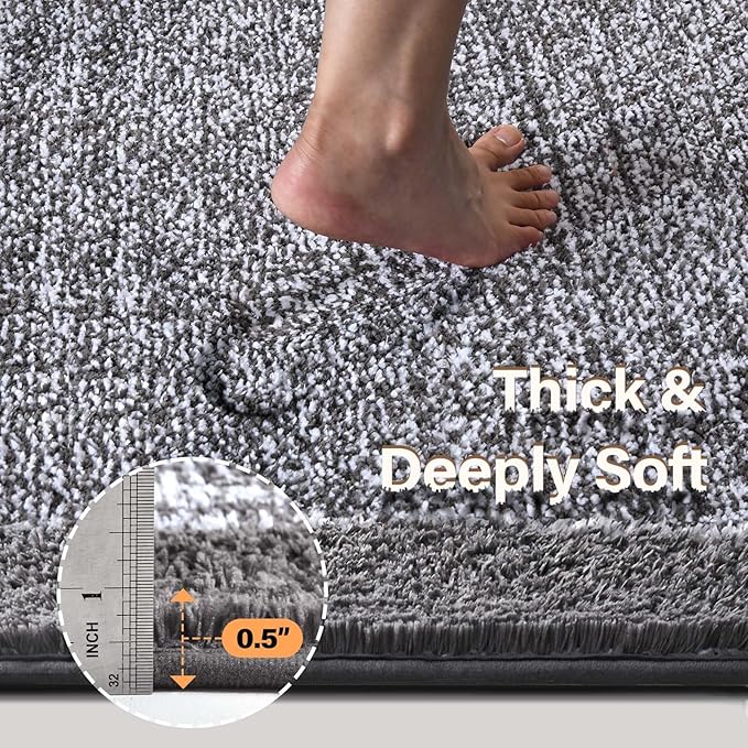 Long Bathroom Runner Rug 2x4 (48''x24''),Non Slip Washable Large Kitchen Rugs Bath Rugs, Soft Absorbent Quick Dry Bath Mats for Shower, Hallway,Laundry, Tub(Grey)