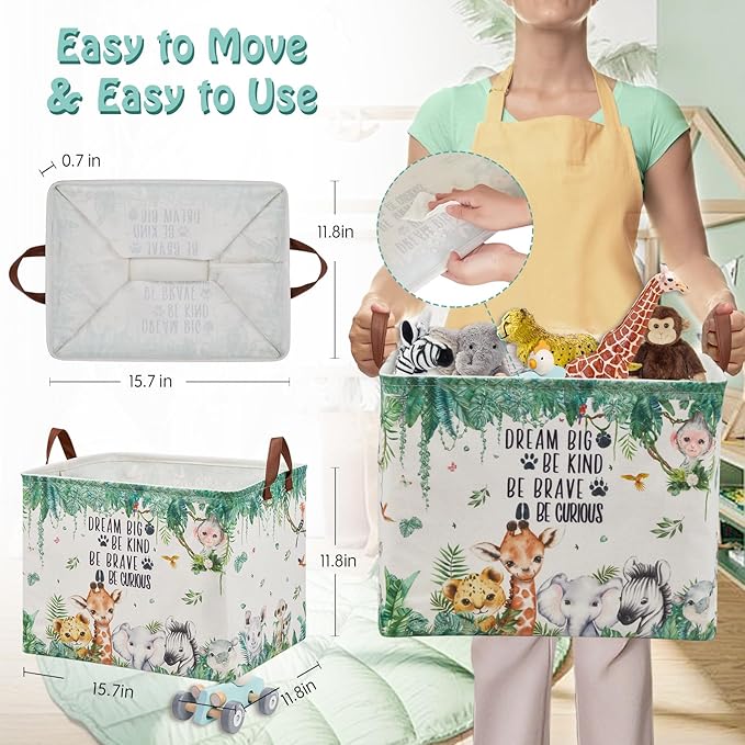 Jungle Nursery Decor Basket 36L Woodland Forest Animal Baby Gift Basket Safari Giraffe Lion Elephant Nursery Hamper Kid Monkey Rhino Storage Toy Bin Hippo Meerkat Clothes Book Toy Organizer Box