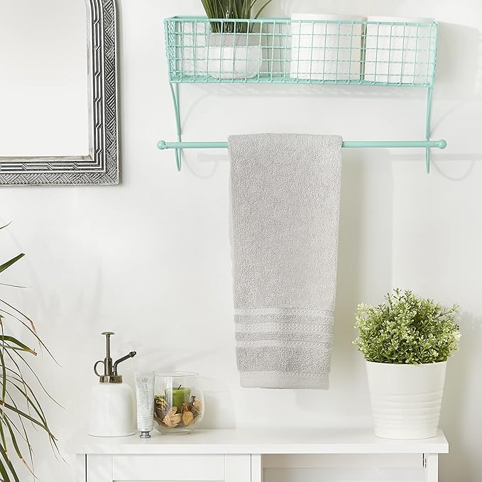 DII Rustic Farmhouse Bathroom Décor, Metal Storage, Large Towel Bar, Aqua