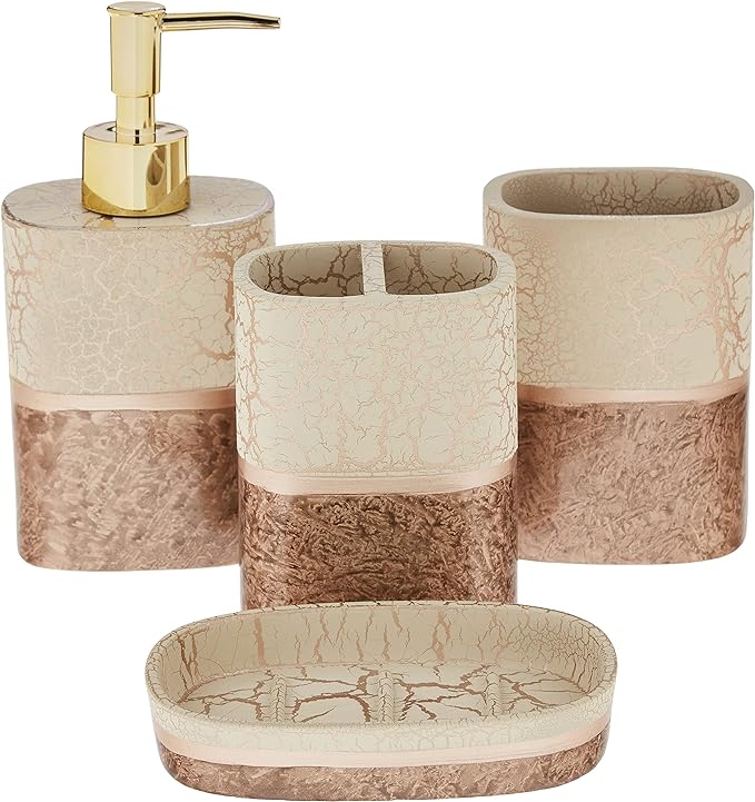Sweet Home Collection Bathroom Accessories Unique Collections Modern Classic Contemporary Decorative Beautiful Designs Bath Shower Tub Décor, 4 Piece Set, Parker(Pack of 1)