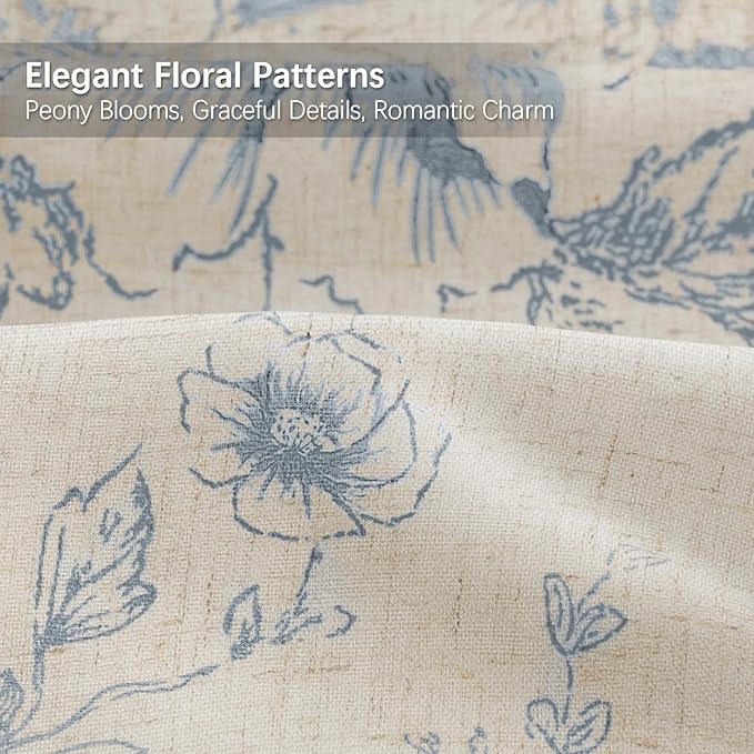 Farmhouse Floral Linen Shower Curtain, Vintage Blue Pattern Rustic Shower Curtains for Bathroom, Taupe,72x72