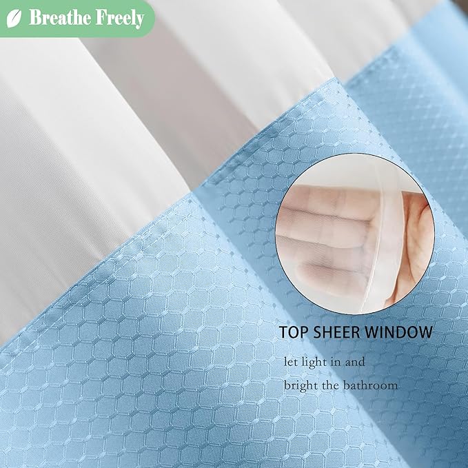 UFRIDAY Waffle Weave Fabric Shower Curtain with Mesh Window, Stall Shower Curtain Fabric 36 x 72 inch,Heavy Duty Decorative Bathroom Curtain, Hotel Luxury, Water-Repellent,36 x 72 Inches,Light Blue
