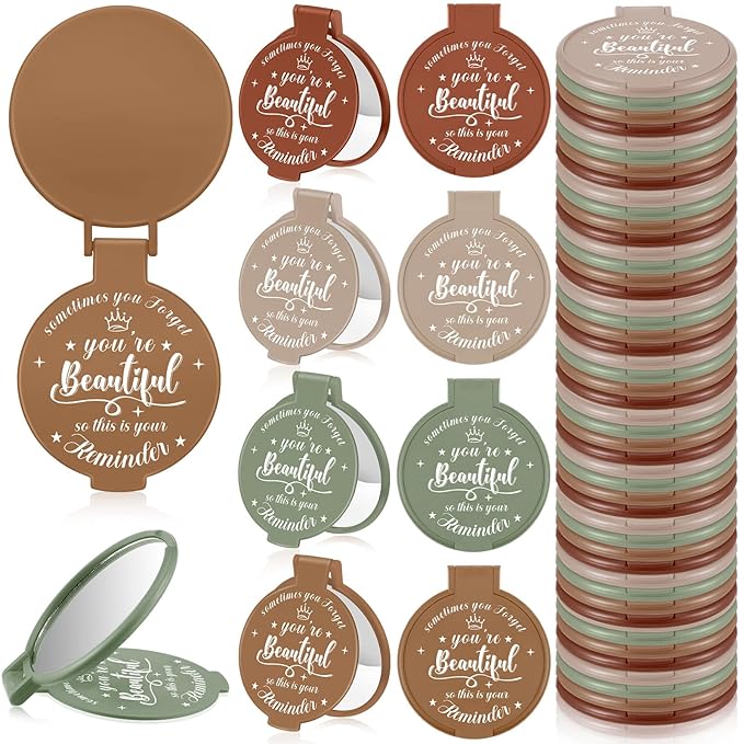 36 Pcs 2.76 Inch Inspirational Compact Mirror Bulk Women Small Gifts Graduation Party Favors Purse Mirror Pocket Mini Stuffer Items for Adult Coworker Cheerleader Employee (Morandi Color)