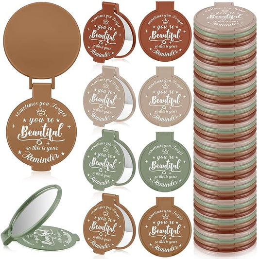 36 Pcs 2.76 Inch Inspirational Compact Mirror Bulk Women Small Gifts Graduation Party Favors Purse Mirror Pocket Mini Stuffer Items for Adult Coworker Cheerleader Employee (Morandi Color)
