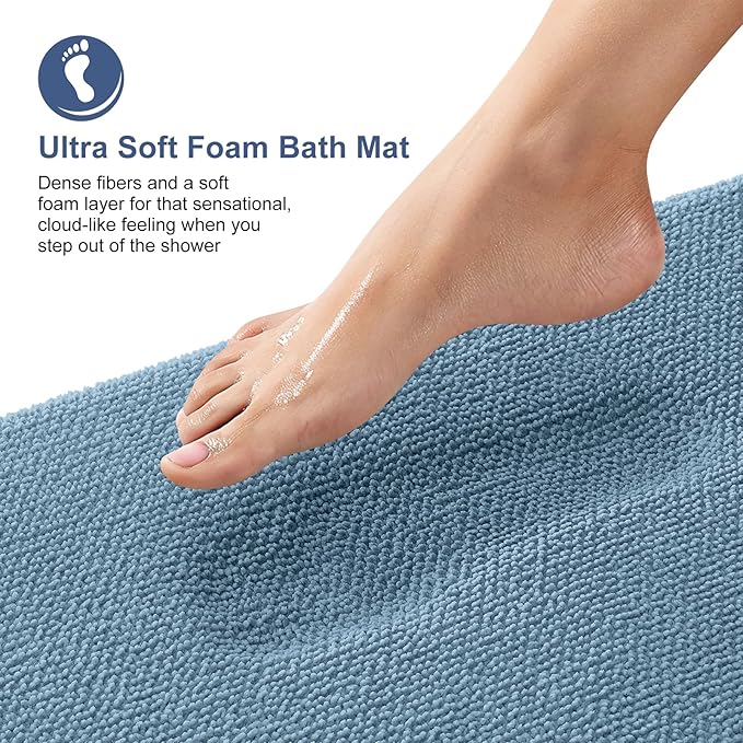 OLANLY Thick Memory Foam Bath Mat Rug 44x32, Extra Soft Absorbent Bathroom Rug, Quick Dry Bath Mats, Non-Slip, Machine Washable Carpet for Bathroom, Tub and Shower, Home Decor Accessories, Airy Blue