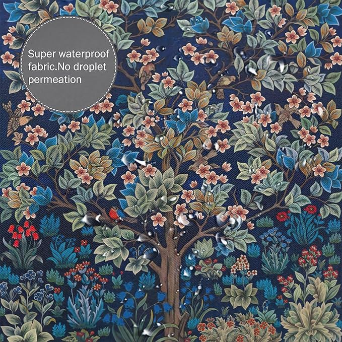 William Morris Floral Shower Curtain,Watercolor Vintage Flower Art Style Shower Curtain Set 66"×72" Inch