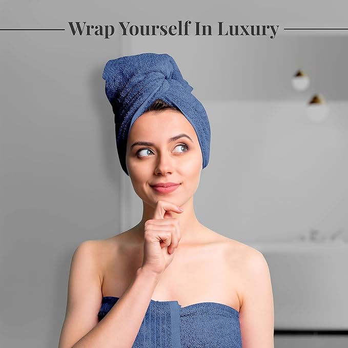 Tens Towels Pack of 8 Towels Set, 2 Extra Large Bath, 2 Hand, 4 Washcloths, 100% Cotton, Lighter Weight, Quicker to Dry, Super Absorbent, Perfect for Bathroom, Blue