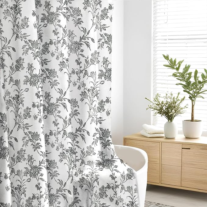 Seorsok Black Shower Curtain,Sage Cotton Floral Cottagecore,Elegant Floral Fabric Shower Curtain Machine Washable Waterproof Bathroom Decor 72'Wx72'L inches