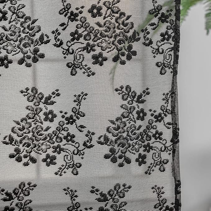 YJ YANJUN Black Lace Shower Curtain Luxury Vintage Sheer Shower Curtain with Attached Valance Elegant Boho Bath Curtain for Bathroom Gothic Halloween Bathroom Decor 72 x 72 Inches