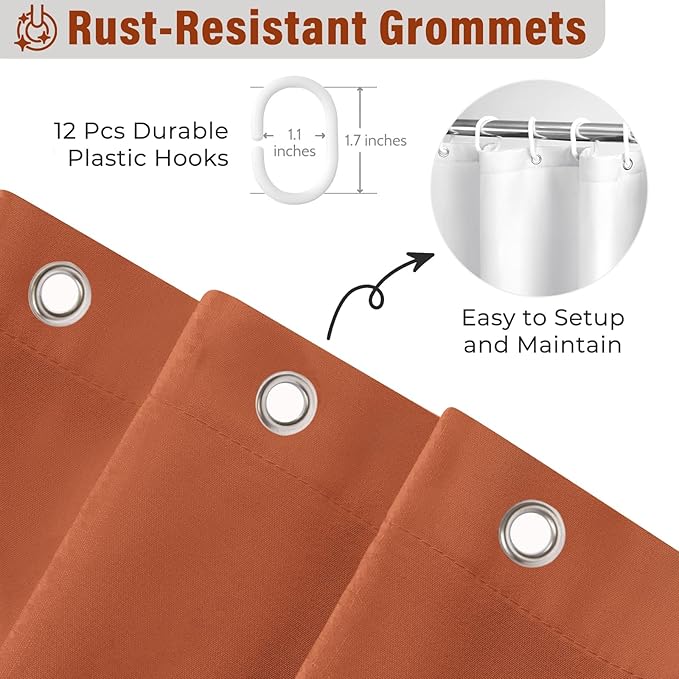 Seasonwood Orange Shower Curtain Burnt Orange Shower Curtain with Nature Buttons Ruffle Shower Curtains Farmhouse Shower Curtains for Bathroom 72×84