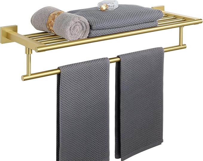 Alise Towel Racks for Bathroom Wall Mounted,24 Inch Bathroom Towel Rack with Tower Bar,Double Towel Racks for Bathroom,SUS304 Stainless Steel Bathroom Towel Holder Brushed Gold
