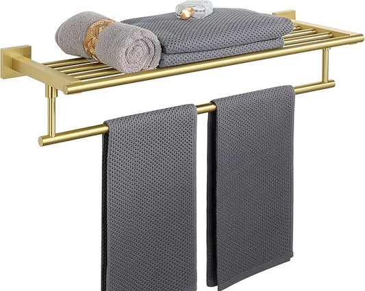 Alise Towel Racks for Bathroom Wall Mounted,24 Inch Bathroom Towel Rack with Tower Bar,Double Towel Racks for Bathroom,SUS304 Stainless Steel Bathroom Towel Holder Brushed Gold