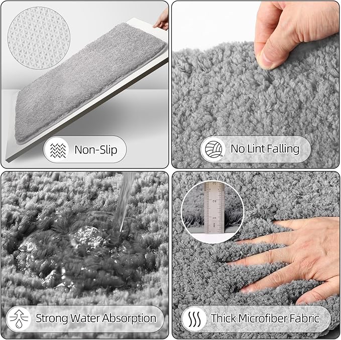 XLHOMO Bathroom Accessory Set–Bathroom Set with Shower Curtain and Rugs, No Slip Bathroom Rugs Super Absorbent, Grey Ombre Waterproof Shower Curtain with Hooks, Gray Bathroom Sets Complete for Home