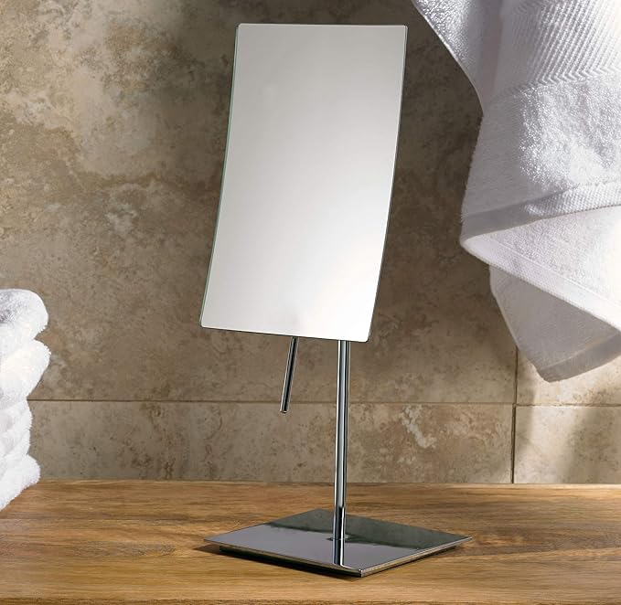 Marriott Minimalist Table-Top Vanity Mirror - Swivel Vanity Mirror with 3X Magnification - Sleek Chrome Finish