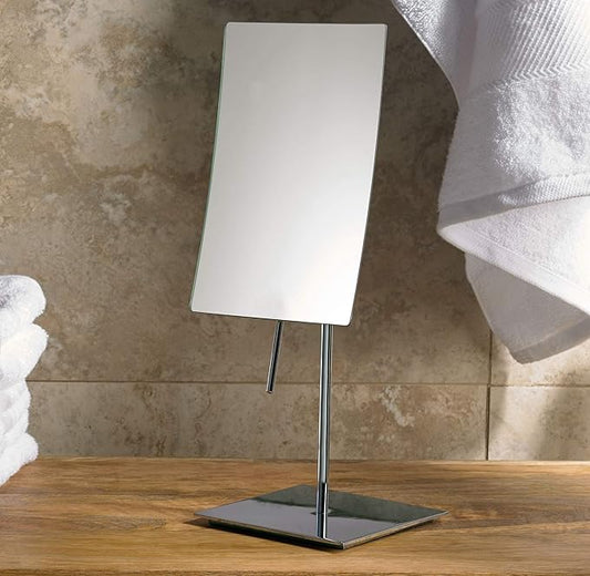 Marriott Minimalist Table-Top Vanity Mirror - Swivel Vanity Mirror with 3X Magnification - Sleek Chrome Finish