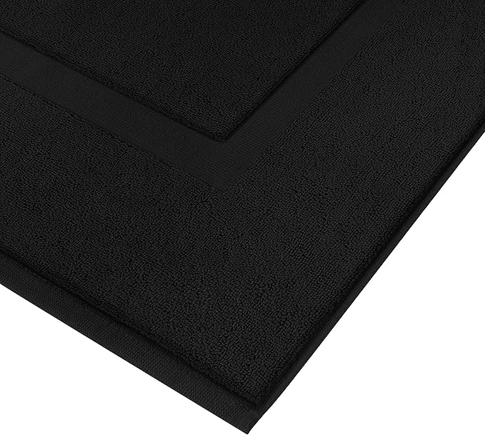 Utopia Towels Cotton Banded Rug, Bath Mats, Not a Bathroom Rug, 21 by 34 Inches, 100% Ring Spun Cotton, Highly Absorbent Shower Bathroom Floor Mat, Black, 2 Pack