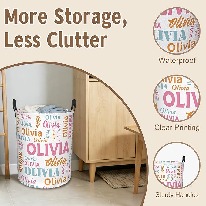 Custom Name Laundry Basket, Personalized Collapsible Laundry Hamper with Name for Bathroom Bedrooms, Customized Dirty Clothes Hamper Storage Basket Gifts for Kids Boys Girls Baby Men Women