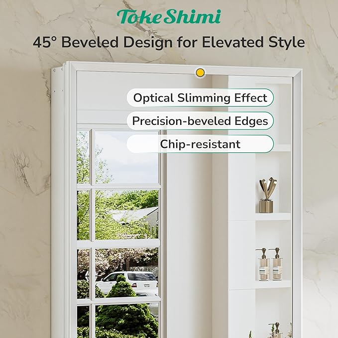 TokeShimi 24 x 32 White Recessed Medicine Cabinet with Mirror, Assembly Required, Bathroom Medicine Cabinet with Mirror, Stepless Adjustable Shelves, Beveled Aluminum Frame, DTC Hinge