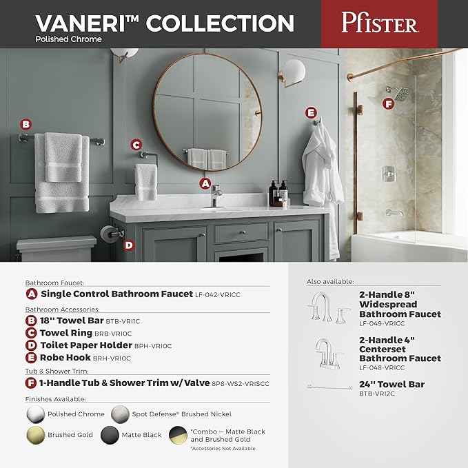 Pfister Vaneri Towel Ring, Hand Towel Holder for Bathroom, Wall-Mounted, Screw-in, Polished Chrome Finish, BRBVRI0C