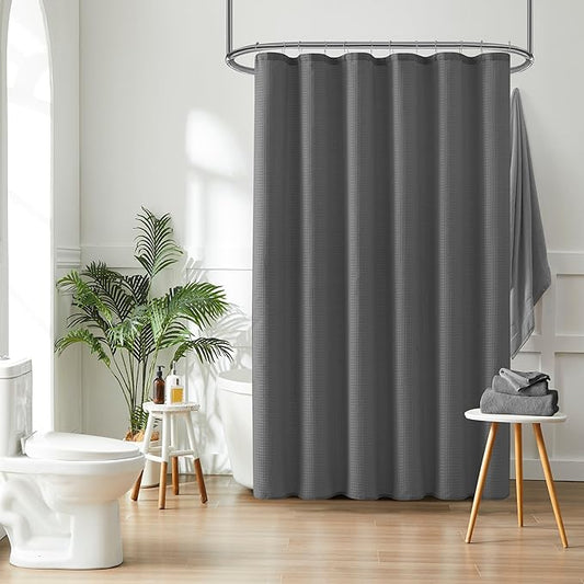 Luxury Waffle Weave Shower Curtain Elegant Hotel Style Fabric for Bathroom, Water Repellent, Machine Washable Dark Grey Waffle