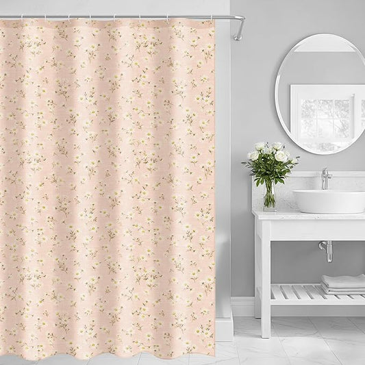Boao Floral Shower Curtain Linen Farmhouse Cottagecore Spring Shower Curtain Boho Rustic Wildflowers Water Repellent for Bathroom Farmhouse 72" W x 72" L(Daisy Flower)