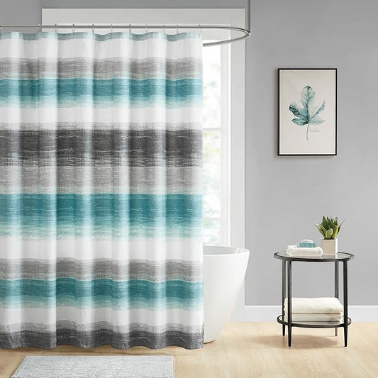 Madison Park Essentials Shower Curtain, Watercolor Print Multi Blue Shower Curtain for Bath Room, Modern Bathroom Décor, Machine Washable, Microfiber Fabric Shower Curtain, Saben, 72x72 Aqua/Grey