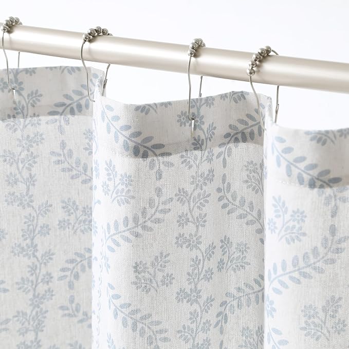Lush Decor Doreen Delicate Floral Linen Textured Shower Curtain Single 72" W x 72" L Blue - Floral Shower Curtains for Bathroom - Bathroom Curtain