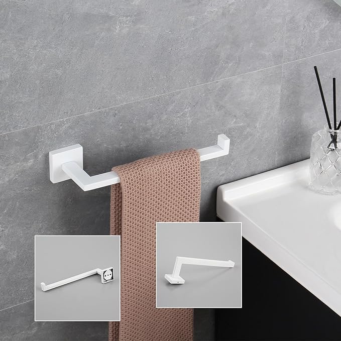 GERZWY Bathroom 2-Piece Bathroom Hardware Set Stainless Steel - Towel Ring Toilet Paper Holder, White