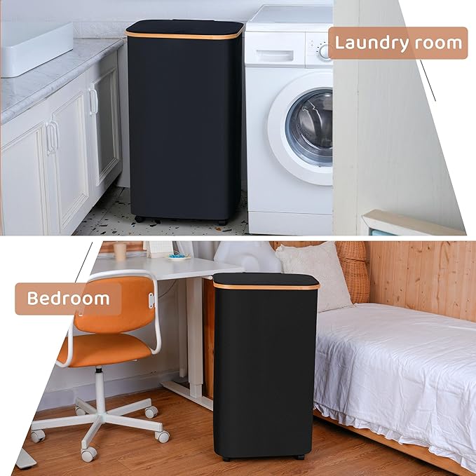 iEGrow 110L Laundry Basket with Wheels,Clothes Hamper for Laundry,Laundry Hamper with Lid and Inner Bag, for Laundry Room, Bedroom, Dormitory Storage,Black