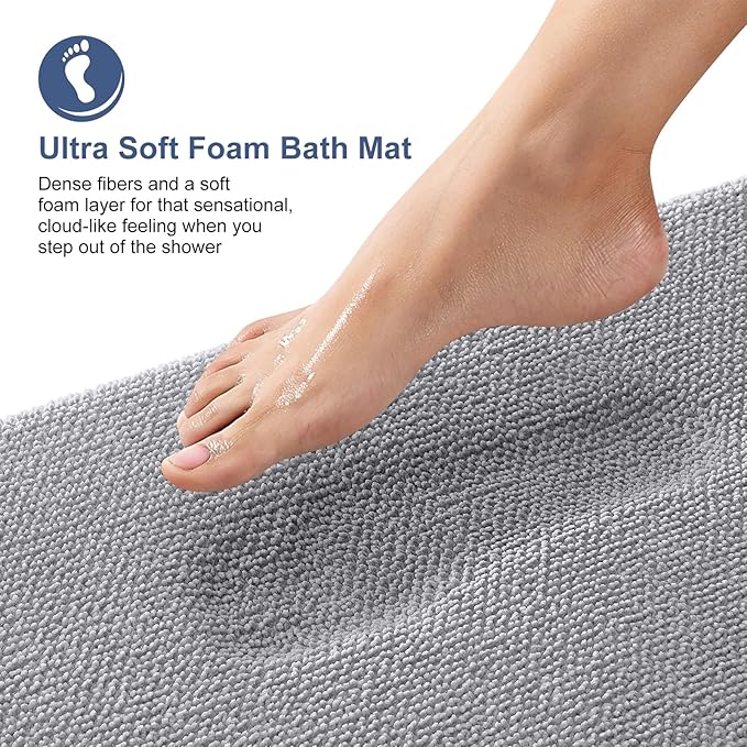 OLANLY Thick Memory Foam Bath Mat Rug 70x46, Extra Soft Absorbent Bathroom Rug, Quick Dry Bath Mats, Non-Slip, Machine Washable Carpet for Bathroom, Tub and Shower, Home Decor Accessories, Grey