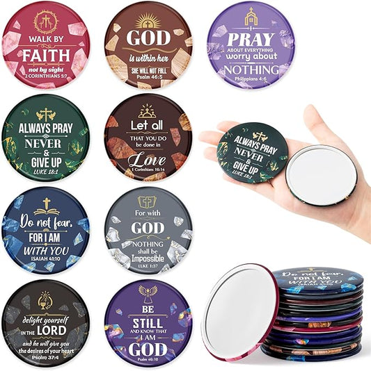 Y1tvei Christian Gifts Mirrors Bulk - 36Pcs Marble Pattern Bible Verse Mini Mirrors Inspirational Small Portable Pocket Makeup Mirror Gifts for Women Church Birthday Christmas Galentine Party Favors