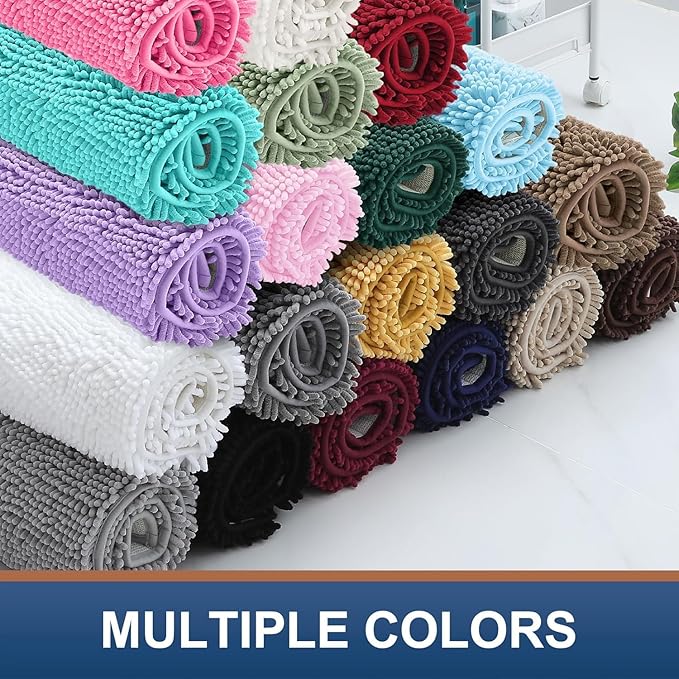 Smiry Luxury Chenille Bathroom Rugs 24x16, Extra Soft and Absorbent Shaggy Bath Mat, Machine Washable, Non-Slip Plush Carpet Runner for Tub, Shower, and Floor, Home Decor Accessories, Grayish Blue