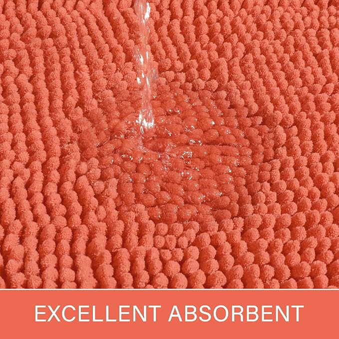 LOCHAS Luxury Bathroom Rug Shaggy Bath Mat 24 x 60 Inch, Washable Non Slip Bath Rugs for Bathroom Shower, Soft Plush Chenille Absorbent Carpets Mats, Peach