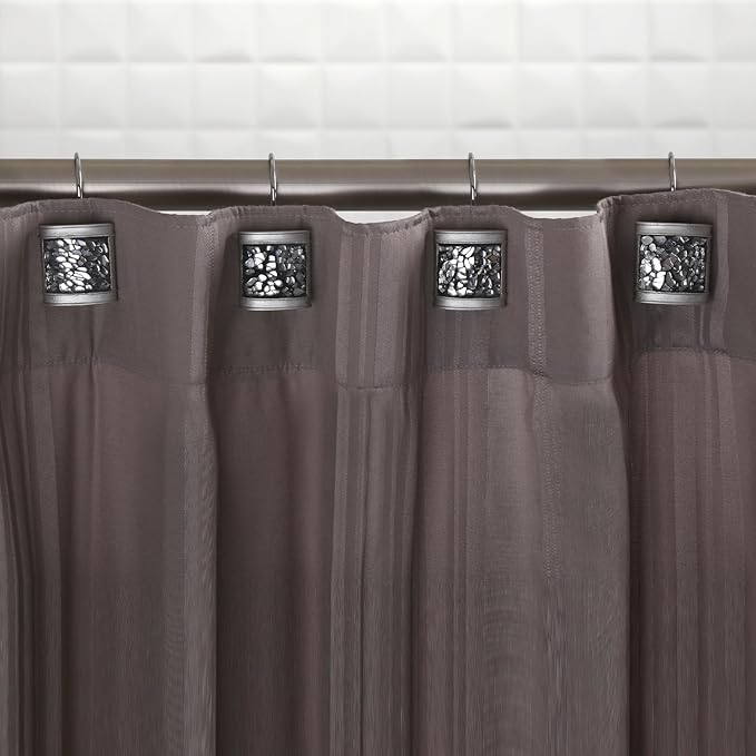 Creative Scents Crackled Glass Silver Shower Curtain Hooks Decorative - Set of 12 Shower Curtain Rings for Bathroom Shower Rod - Elegant Crackled Glass Shower Curtain Hooks