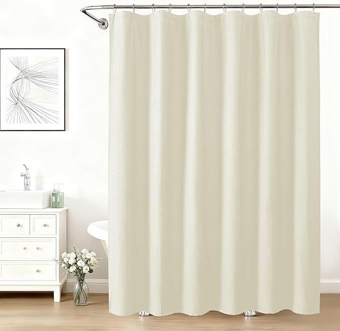 Aiyufeng Cream Shower Curtains for Bathroom，Dot Like Embossed Textured Waterproof Fabric Shower Curtain，Hotel Luxury Quality & Soft Cloth，Machine Washable，72Wx78L