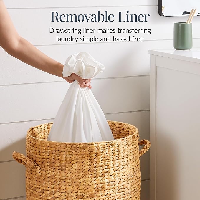Best Choice Products Round Laundry Hamper w/Lid, Handwoven Laundry Basket, Built-in Handles & Removable Liner for Clothes, Towels, Blanket & Storage Organization - Natural