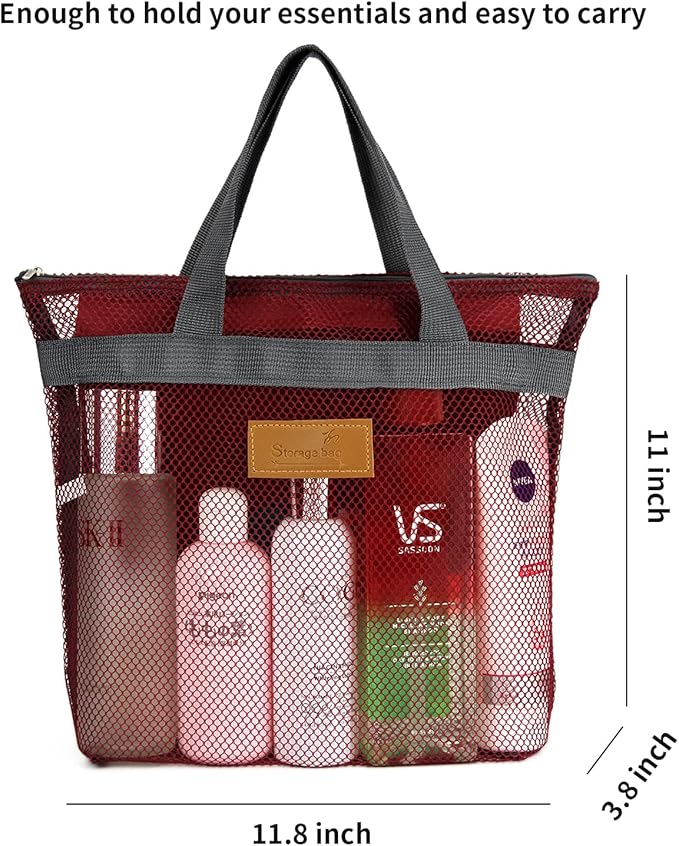 TOPASION Mesh Shower Caddy Bag Portable Hanging Toiletry and Bath Organizer with Zipper for Travel, Gym, Camping, College Dorms, Beach