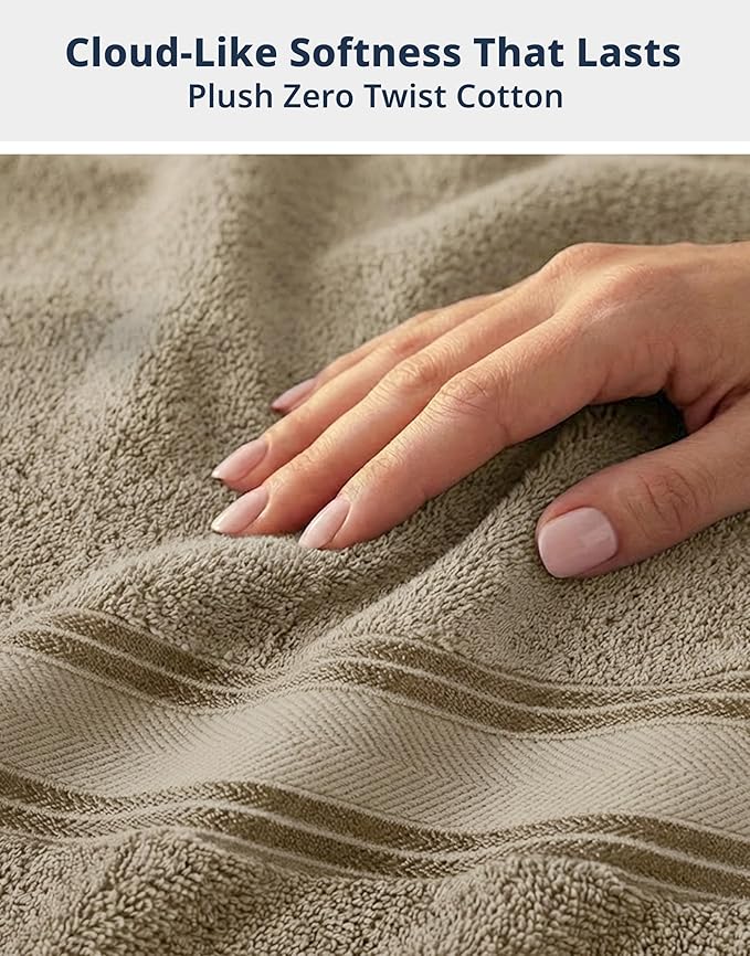 LANE LINEN Luxury Bath Towels Set - 6 Piece 100% CottonBathroom Zero Twist Shower Extra Absorbent Towel Super Soft 2 Hand Wash Cloths Taupe