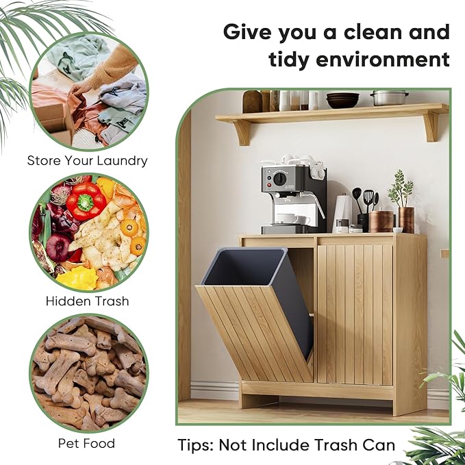 Smuxee Double Tilt Out Laundry Hamper Cabinet, Hidden Laundry Cabinet with Double Baskets, Natural Trash Can for Bathroom, Kitchen, Living Room
