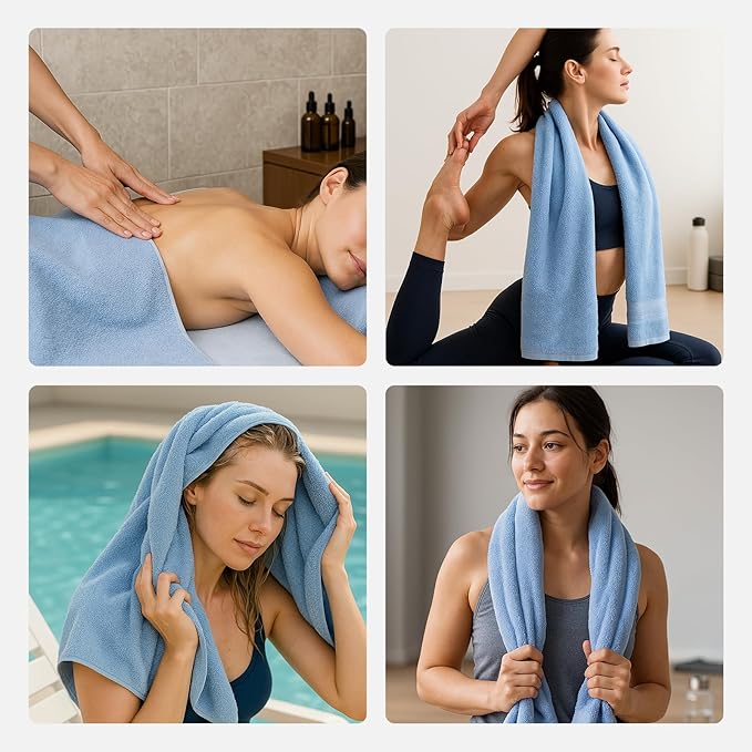 REDKISS 8 Piece Blue Towels Set - 100% Cotton Towels Set with 2 Large Bath Towels, 2 Hand, 4 Washcloths, 600 GSM Highly Absorbent Bath Towel Sets, Blue Quick Dry Shower Towel for Family Dorm Gym