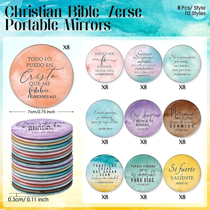 GlikCeil 80 Pcs Christian Compact Mirrors Bulk for Women Inspirational Bible Verse Pocket Mirror Mini Purse Makeup Mirror Christian Church Gift for Mother's Day Mom Church Party Favor (Religious)