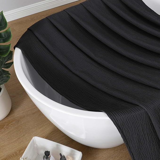 Aiyufeng 3D Textured Black Shower Curtain for Bathroom, Fabric Shower Curtain Soft Cloth & Hotel Spa Quality, Luxury Boho Bathroom Curtains, Machine Washable, Black, 72x72 Inches