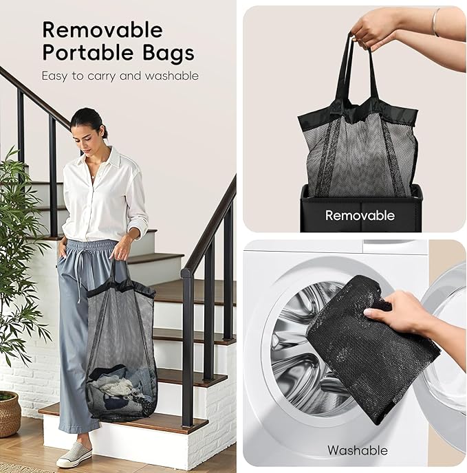 100L Laundry Hamper with Lid, Large Clothes Hampers with Removable Bag, Collapsible Laundry Basket for Bathroom, Bedroom, Laundry Room, Dorm, Black