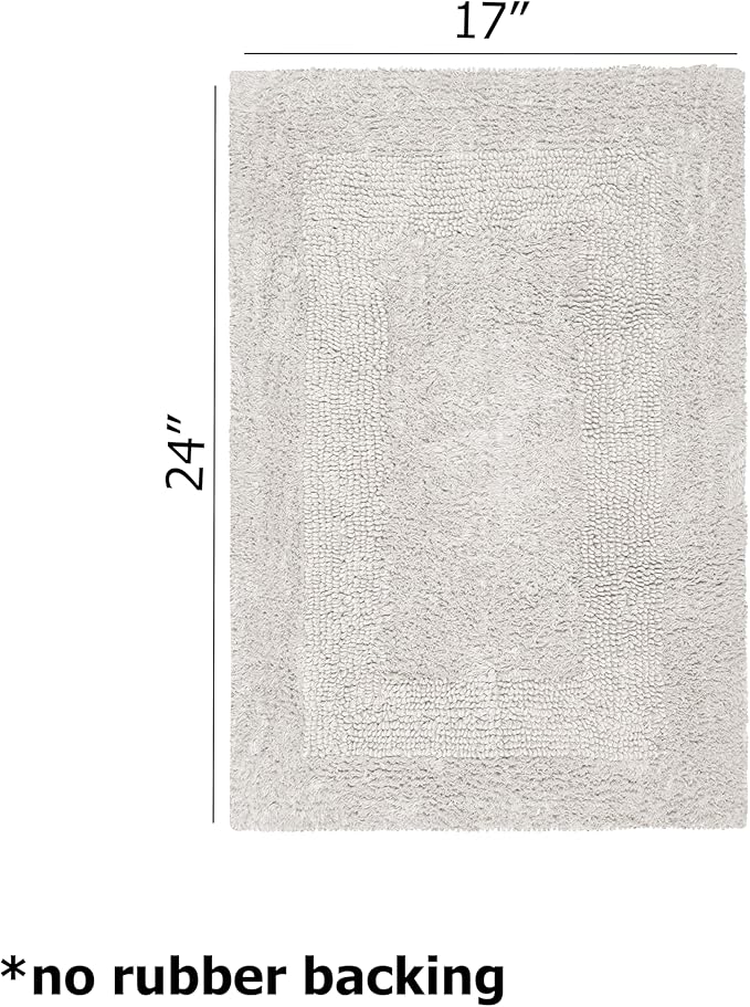 COTTON CRAFT Luxurious Bath Mat Rug - Set of 2 Reversible Heavyweight Step Out Bath Mats for Bathroom Floor, Tub and Shower - Pure Cotton Soft Plush Absorbent Tufted Racetrack Mat - 17 x 24 - Platinum