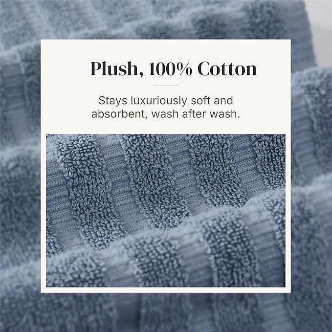 Modern Threads Classic Diamond 6-Piece 100% Cotton Towel Set – Yarn Dyed Jacquard – Includes 2 Bath Towels, 2 Hand Towels, 2 Washcloths – Absorbent, Quick Dry, Soft & Durable – Blue