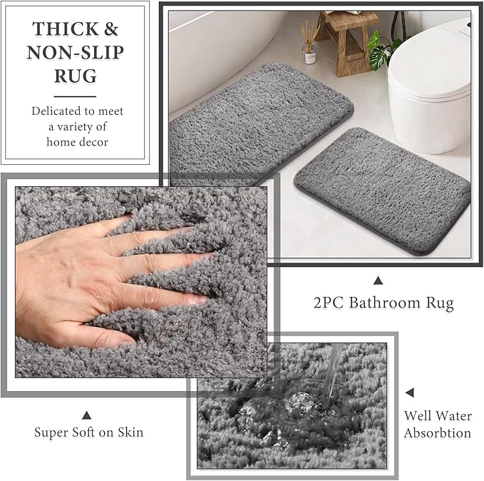 XLHOMO 24 PCS Gray Bathroom Accessories Set with Shower Curtain and Rugs, Bathroom Sets with Extra Soft and Absorbent Bath Rugs Shower Curtain Bathroom Accessory for Bath